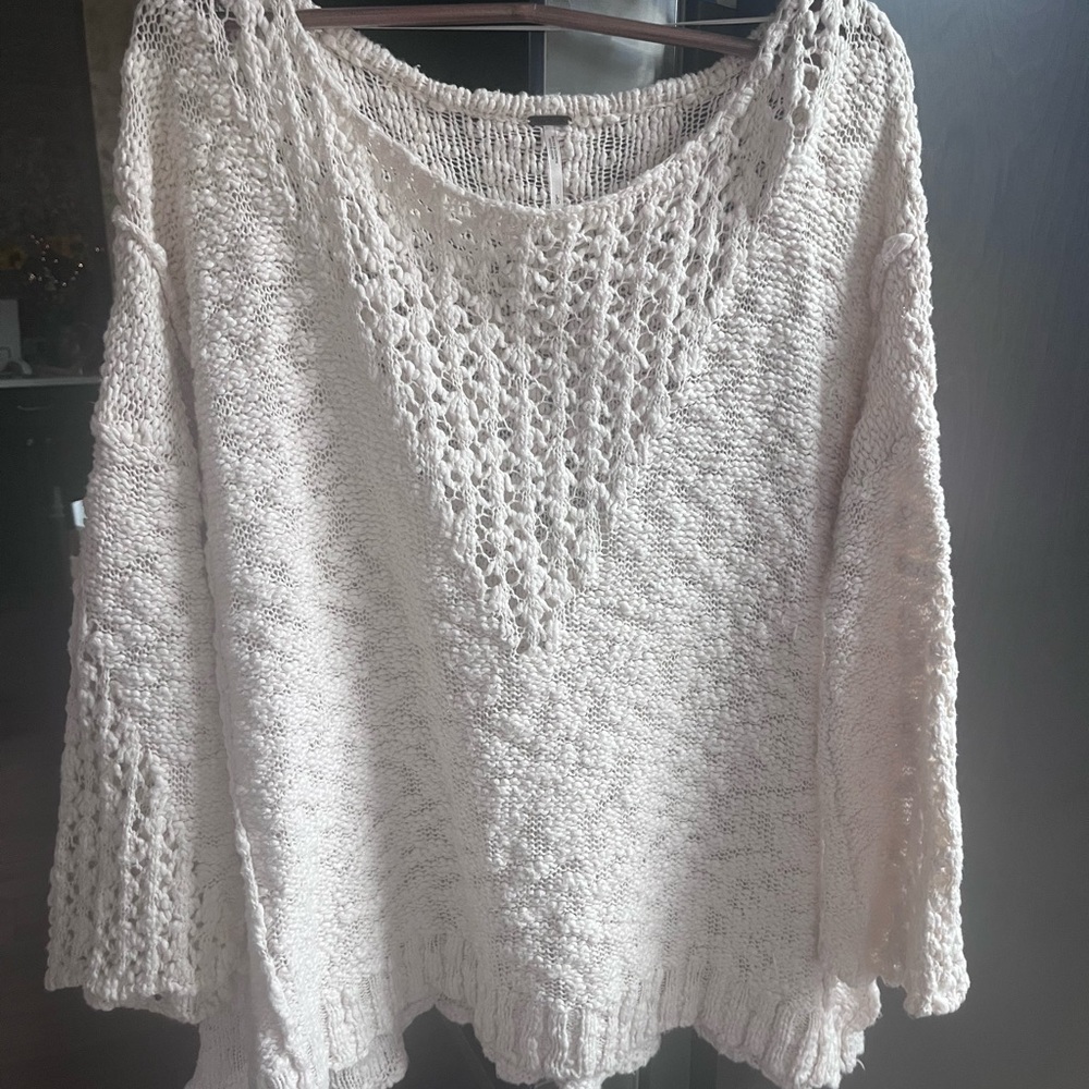Free People Cream Textured Knit Sweater